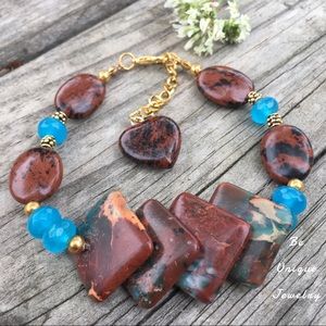 Jasper Gemstone Blue Jade Gems Gold Chain Bracelet